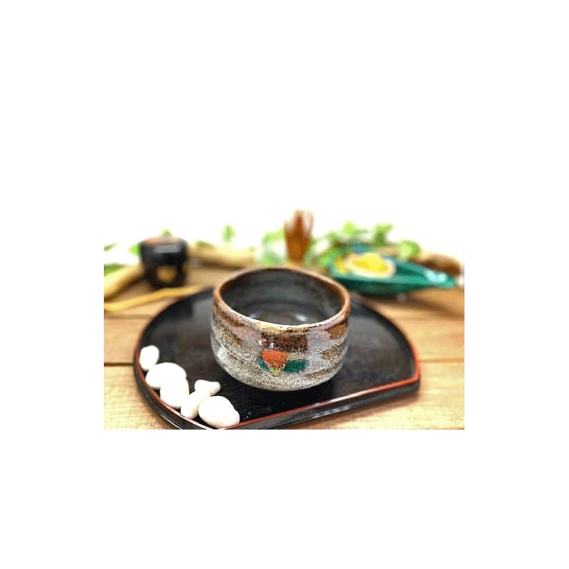 kutani ware Green tea bowl tsubaki ni tori