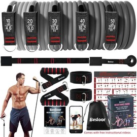 Resistance Band Set. Exercise Bands with Handles, Door Anchor and Ankle Strap. Home Gym, Supports Full-Body Workouts - with Fitness Poster and Video - Color: Black+Door Anchor Strip