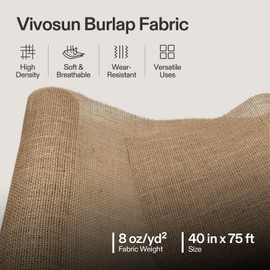 VIVOSUN 40 in x 75 ft Burlap Fabric, High Density Natural Jute Fiber, Multipurpose Burlap for Gardening, Outdoor Plant Care, Weed Barrier, DIY Crafts, and Decoration