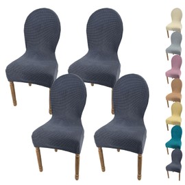 XCLOOZGL Round Back Dining Chair Slipcovers Stretch Curved Back Kitchen Chair Cover Elastic Chair Slipcovers for Dining Room Kitchen Solid Color Dining Table Chair Protectors Covers,Darkgray,4pcs