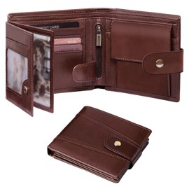 GSG Men's Wallets Cowhide Leather Multi-Functional RFID Blocking Wallet with 17 Credit Card Slots, 2 Banknote Compartments, 2 ID Windows, 1 Coin Pocket Brown