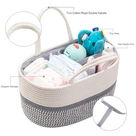YeaYee Baby Nappy Caddy Organiser, Multifunctional Storage Box for Nappies, with Interchangeable Compartments, 100% Cotton Linen, Portable Storage Basket for Nappies, Baby Shower Gift