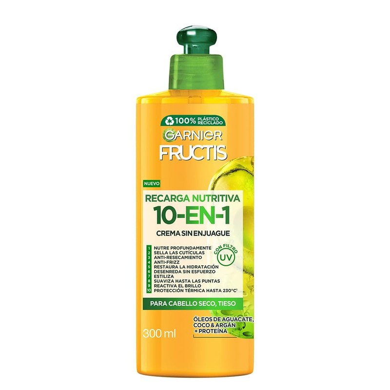Garnier, Fructis Crema Para Peinar 10 En 1 Recarga Nutritiva,