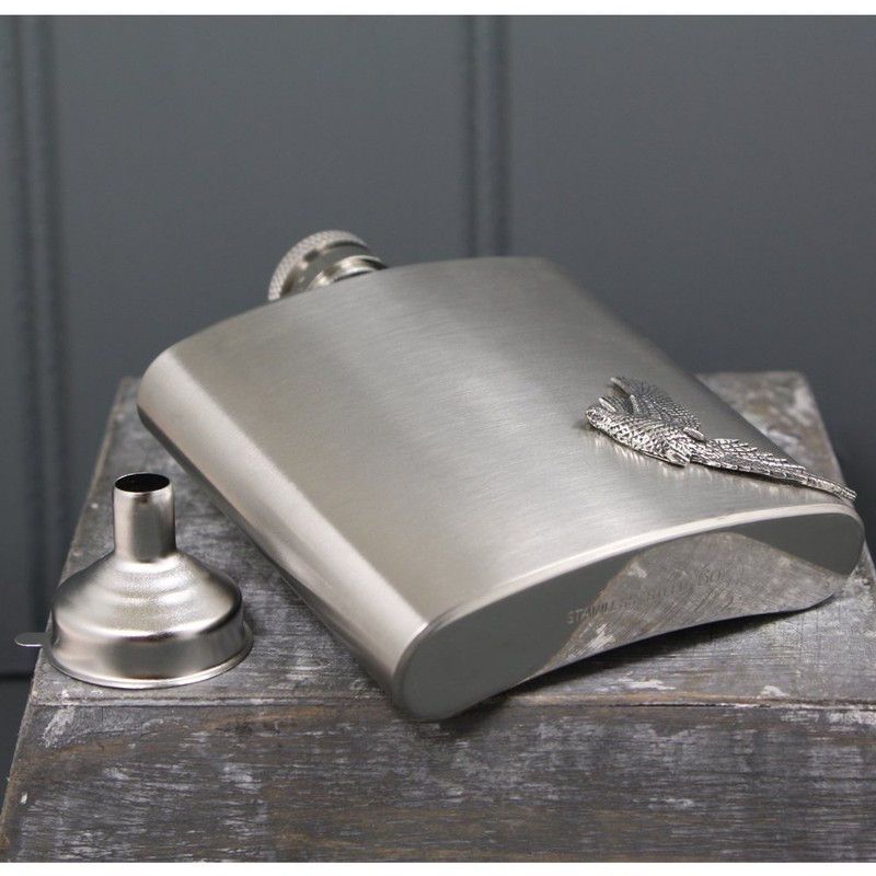 English Pewter Company 6oz Stainless Steel Hip Flask with Pewter