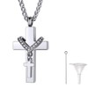 Richsteel Double Cross Cremation Necklace, 2 Crucifix Pendant & Resizable