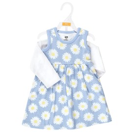 Hudson Baby Baby Girls' Cotton Dress and Cardigan Set, Blue Daisy, 6-9 Months