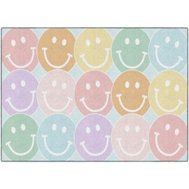 Flagship Carpets Schoolgirl Style Pastel Rainbow Smileys Educational Area Rug for Kids Room Seating Décor, Children's Classroom, Play Carpet for Teaching and Playroom, 5' x 7'6", Multi