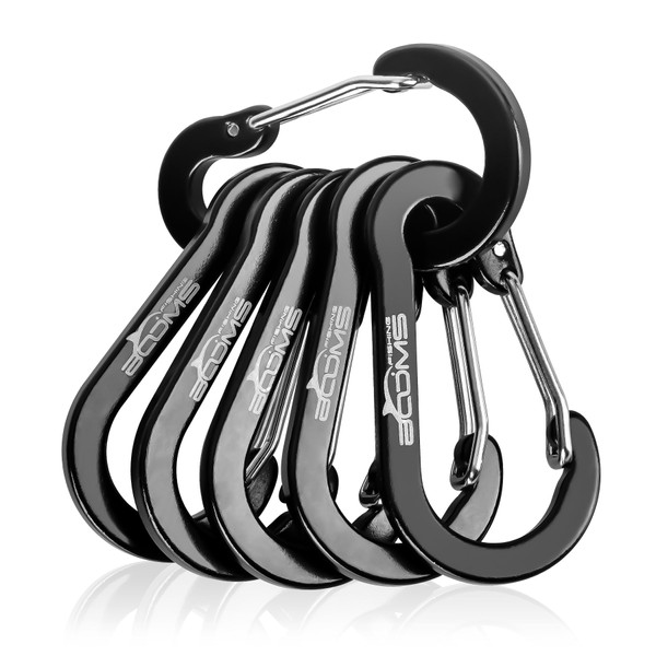 Booms Fishing CC1 Multi-Use Carabiner Clip, 6 Pack Small Caribeener Clips, Mini Keychain Caribeaner Clip 2 inch, Aluminum D Ring Carabiners, Black