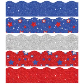 Quera 50 Pieces 4th of July Glitter Bulletin Board Borders Patriotic Border Trim for Memorial Day Independence Day School Classroom Decoration 49.2 Feet (Glitter)