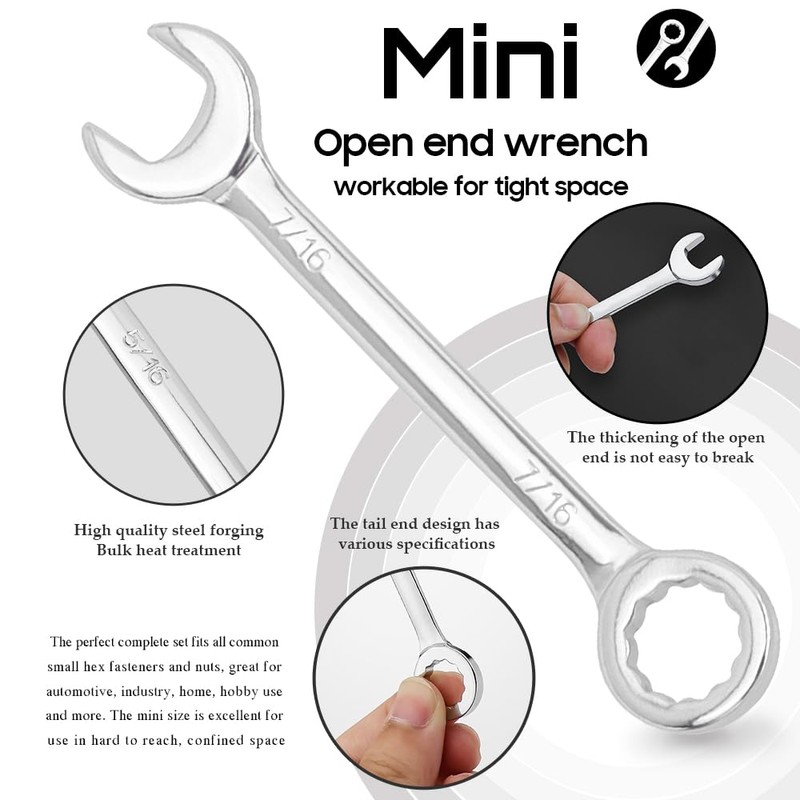 20 Pcs Open End Wrench Set, Mini Metric SAE Combination