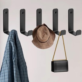 QMAHA Coat Hooks for Wall, 5 Pack Coat Hanger Hooks with Screws, Heavy Duty Metal Wall Hooks Black Coat Hooks, Single Coat Hook for Clothes, Towel, Backpack, Bag