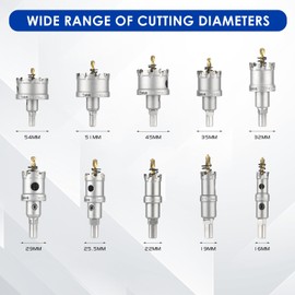 Sollar 14 PCS TCT Carbide Hole Saw Kit 5/8"-2-1/8"(16mm-54mm) Inch Tipped Tooth Cutting Hole Saw Set with 2pcs Extra Pilot Drill Bits,2pcs Hex Wrenches for Metal,Stainless Steel(Aluminum Box 14pcs)