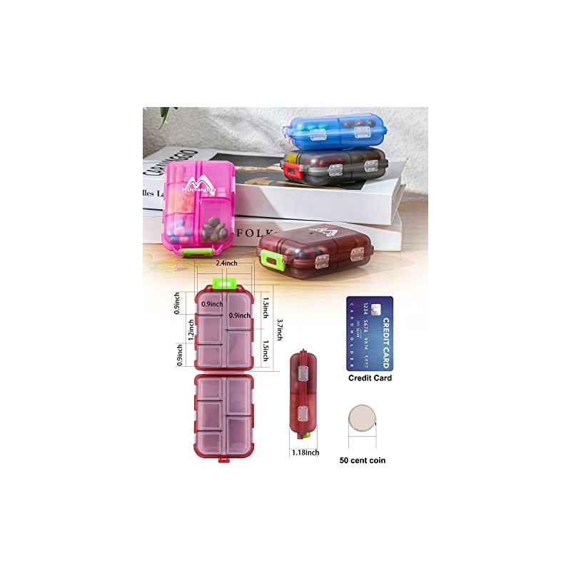 4PS Travel Pill Organizer with 164 Slice Labels，10 Compartments Travel