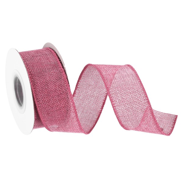 MECCANIXITY Burlap Ribbon Fabric Wired Edge Ribbons Deep Pink 1-1/2