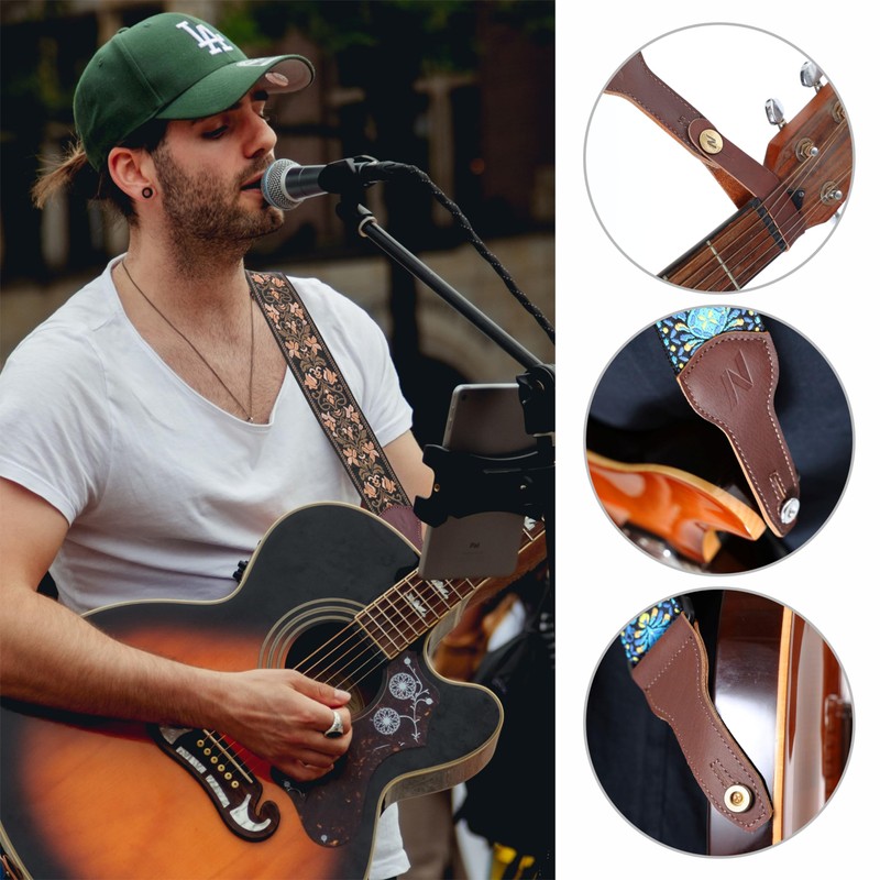 Nefelibata Banjo Strap, 2"Wide Full Grain Cowhide Guitar Strap Adjustable
