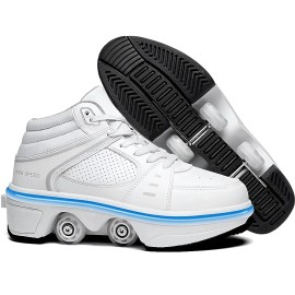 2026 Hot Style LED Roller Skate Shoes 2 in 1 Four Wheels Kids Roller Skate ShoesColor: Black, Shoe Size: 38