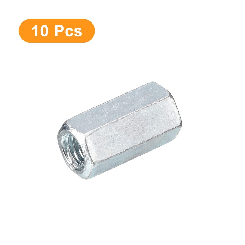 sourcing map 10pcs M6x10x18mm Coupling Nuts - Galvanized Carbon Steel