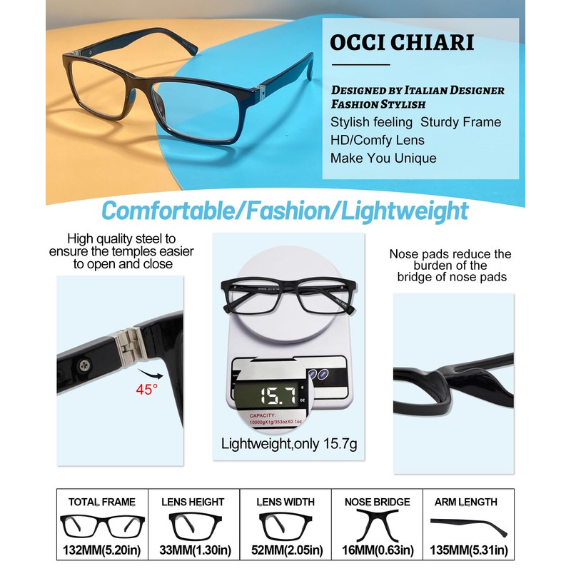 OCCI CHIARI Bifocals Reading Glasses for Men,Transition Square Eye Protection