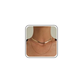 Cybche Vintage Layered Choker Necklace Flat Snake Chain Necklace Punk Herringbone Necklace Choker Gold Satellite Bead Necklace Chain Snake Bone Necklace Jewelry for Women