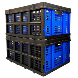 Mecbellor 49L Collapsible Plastic Storage Basket, Foldable Storage Bin Organizer, Stackable Folding Crate for Farm Home Office(2 Pack)