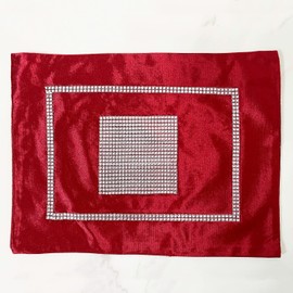 HeMiaor Set of 2 Rhinestones Placemats for Wedding Birthday Baby Shower Dinner Table Decoration with Sequined Rhinestone,30x40cm(12x16-Inch),Red