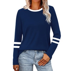 SAMPEEL Plus Size Tops for Women Long Sleeve Shirts for Women Clothing Business Casual Tops Early Fall Fashion Oversized Tshirts Work Trendy Spring Clothes Fall Outfits for Women 2025 Navy Blue XL