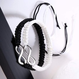 Phoenix Angela Adjustable Bracelets for 2 Gift for Couple Best friend Women Men Teens Matching Set,Anniversary Valentine's Day Birthday Christmas Gifts (Black+white)