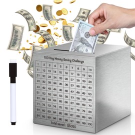 Money Saving Box, Unbreakable Piggy Bank for Adults Save $5,050 Metal Savings Box, 100 Day Money Saving Challenge Stainless Steel Box Must Break to Open (4.72 Inch)