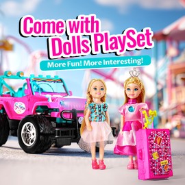 ULOVEME Purple Je ep Remote Control Car for Girls with 5.5" Doll & LED Lights, 2.4GHz Off-Road Trucks, 1:16 Scale Remote-Control Toy Car Holds 2 Dolls (Pink Car)