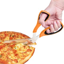 Asdirne Pizza Scissors, Pizza Cutter with Food-Grade Sharp Stainless Steel Blade and Soft Grip Handle, Multifunctional Kitchen Scissors, 27cm, Black/Orange