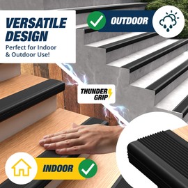 Stair Edge Protector 12 Ft - Black Rubber Edge Trim for Steps - Vinyl Stair Nose Molding - Rubber Nose Trim - Fit for Indoor and Outdoor - Non Slip and Waterproof