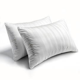 Hotel Grand Softy-Around Feather Down Pillows Standard Size Set of 2 Packs White Strip 100% Cotton Fabric Bed Pillows for All Position Sleepers,26"x20"/2 Packs
