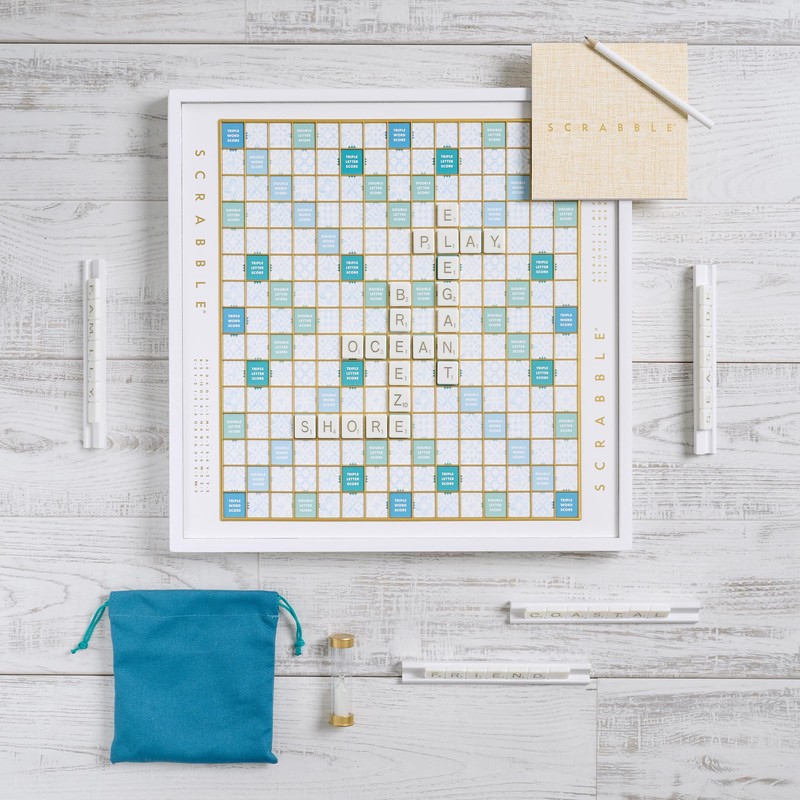 WS Game Company Scrabble Bianco Edition with Rotating Wooden Game