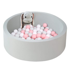 UHAPPYEE Soft Ball Pit for Toddler, 35" x 12" Foam Ball Pit with Removable Cover, Indoor Memory Sponge Round Ball Without Balls - Light Grey