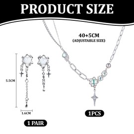 CVFRTT 1 Piece Zircon Necklace and 1 Pair of Earrings, Fashion Jewellery, Irregular Design Necklace with Star Pendant, Clothing Accessories, One size