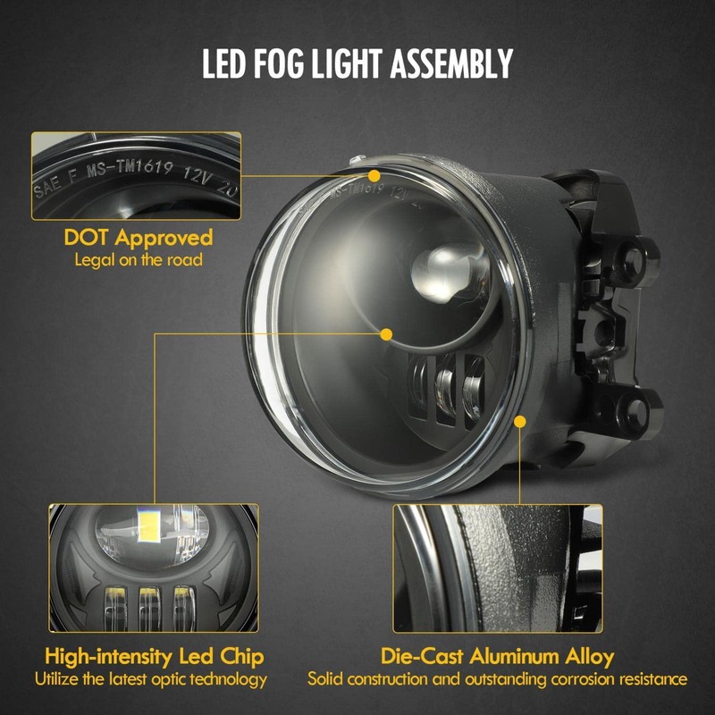 Partsam 12V LED Fog Lights Assembly Kit 54W 5000LM Compatible