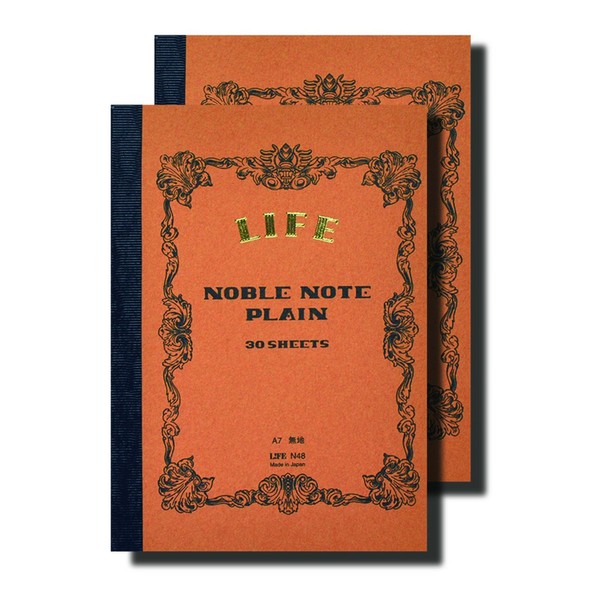 ライフ Life Noble Notebook, A7, Plain, N48, Set of 2