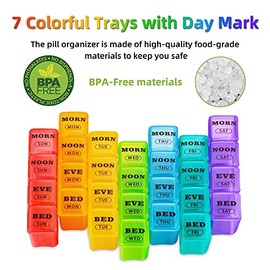 Mossime Pill Organizer 4 Times a Day, XL Weekly AM PM Pill Box, 7 Day Large | Extra-Large Fits Fish Oils, Detachable Daily Trays, Secure Snap-Lid, Mon
