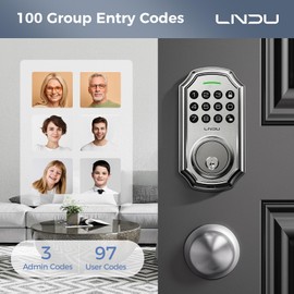 LNDU Keyless Entry Door Lock Deadbolt with Handle Set: 100 Code Front, Keypad with Handle, Electronic Keypad Deadbolt with 2 Knob, One Touch Lock, Auto Lock Easy to Install