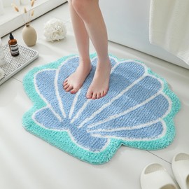 YRXRUS Seashells Bathroom Rug, Blue Bathroom Rugs, Ocean Decor Shell Bath Mat Gifts, Cute Seashell Shaped Bath Rugs for Sea Room Decor, Machine Washable & Non-Slip Bath Mat, 26x30 Inch Carpet