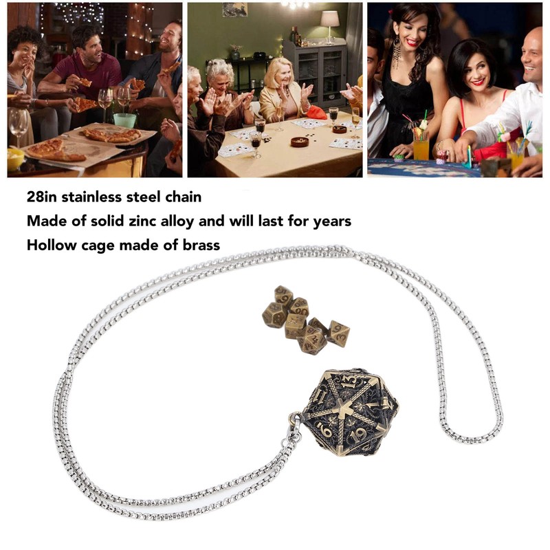Mini Dice Set Necklace Antique Tiny Small Metal Hollow Polyhedral