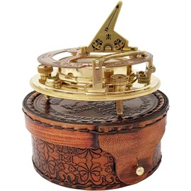 Antique Brass & Copper Sundial Compass, Sundial Clock, Sun dial in Box Gift Sun Clock Ship Replica Watch Sun Clock