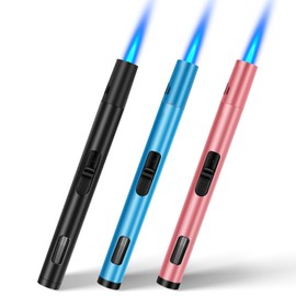 LcFun Torch Lighters 3 Pack Refillable Butane Lighter Windproof Adjustable Jet Flame Long Lighters for Candle, Grill, BBQ, Camping - Butane NOT Included
