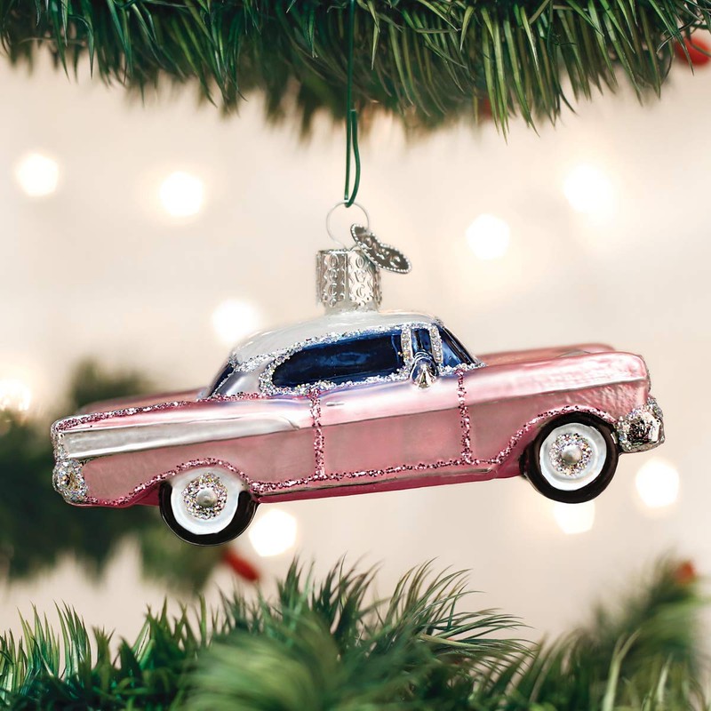 Old World Christmas Glass Blown Ornament Classic Car (46023), Pink
