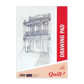 Quill A4 Drawing Pad, 125gsm, 30 Sheets, Portrait Orientation
