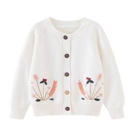 Miccina Baby Girls Cardigan Sweater Toddler Boys Knit Embroidery Wheat Jacket Outwear Button Tops White
