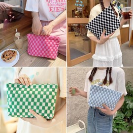AJOJO Makeup Bag Checkered Cosmetic Bag Set for Women Travel Toiletry Organizer Cute Makeup Bag Pouch Storage Bag, Multiple colors, 2pcs-green + Pink