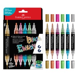 Faber-Castell Shake & Paint Markers: Metallic - 6 Count Dual Tip Acrylic Paint Pens, Markers Permanent for Clothes, Paint Markers for Wood, and Art Supplies