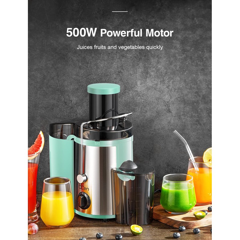 QCen Juicer Machine, 500W Centrifugal Juicer Extractor with Wide Mouth