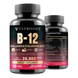 Vitamina B12 Con Acido Hialurónico, Colágeno Y Folato 60caps                                                                                          